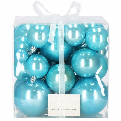 Set globuri de Craciun, 37 bucati, 3-8cm, albastru perla