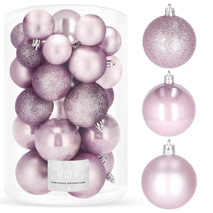 Set globuri de Craciun, 30 bucati, 3 modele, 4/5/6cm, roz