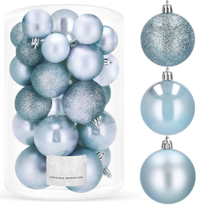 Set globuri de Craciun, 30 bucati, 3 modele, 4/5/6cm, albastru deschis