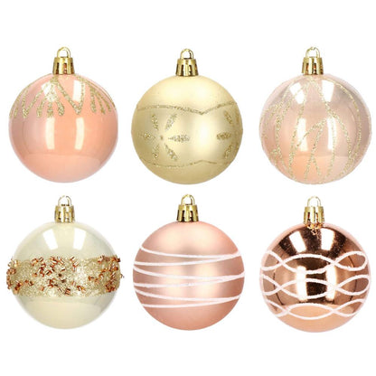 Set globuri de Craciun cu modele de sarbatori, 30 bucati, 6cm, roz si auriu