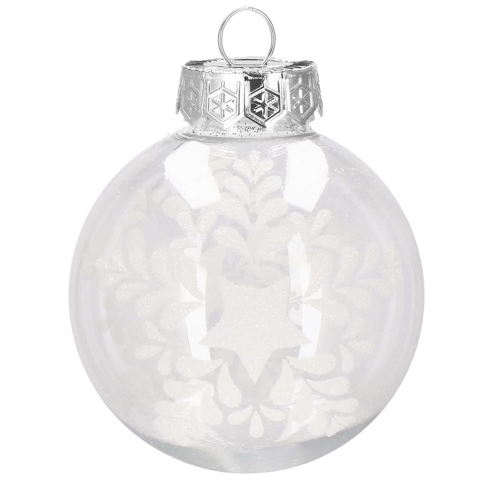 Set globuri de Craciun Inedit, 30 bucati, 7cm, transparente si alb