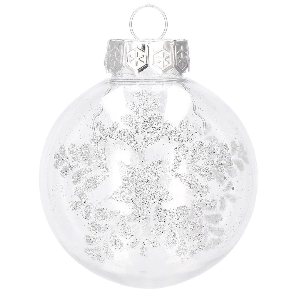 Set globuri de Craciun Inedit, 30 bucati, 7cm, transparente si argintiu