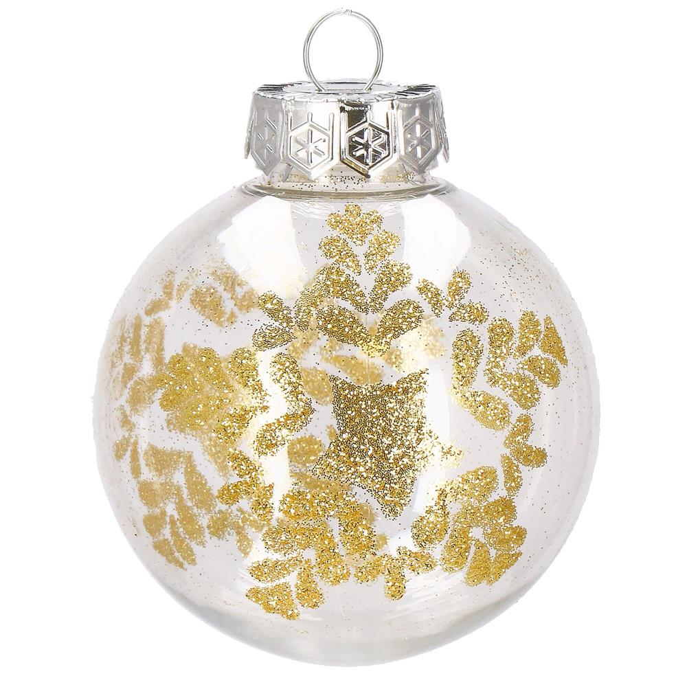 Set globuri de Craciun Inedit, 30 bucati, 7cm, transparente si auriu