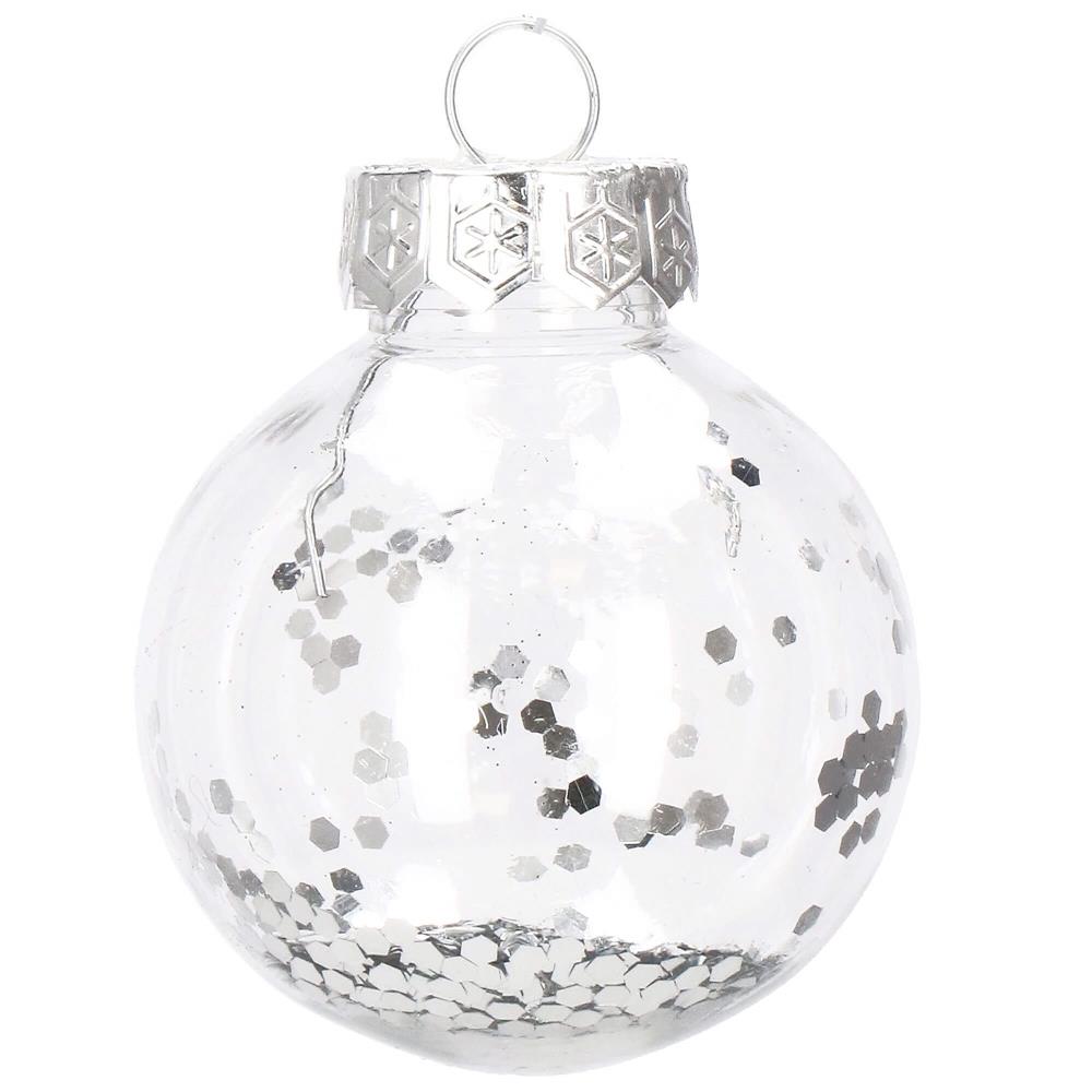 Set globuri de Craciun Inedit, 30 bucati, 6cm, transparente si argintiu