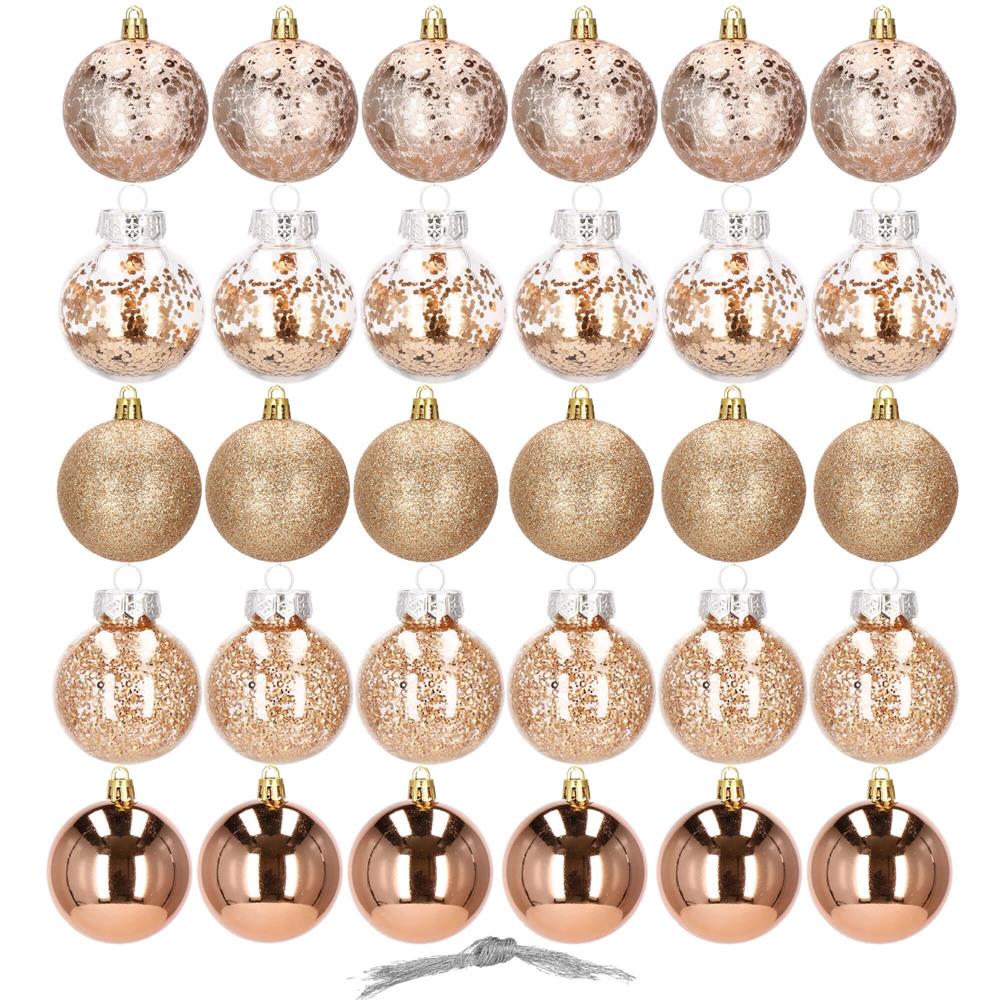 Set globuri de Craciun Inedit, 30 bucati, 6cm, transparente si aramiu