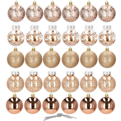 Set globuri de Craciun Inedit, 30 bucati, 6cm, transparente si aramiu