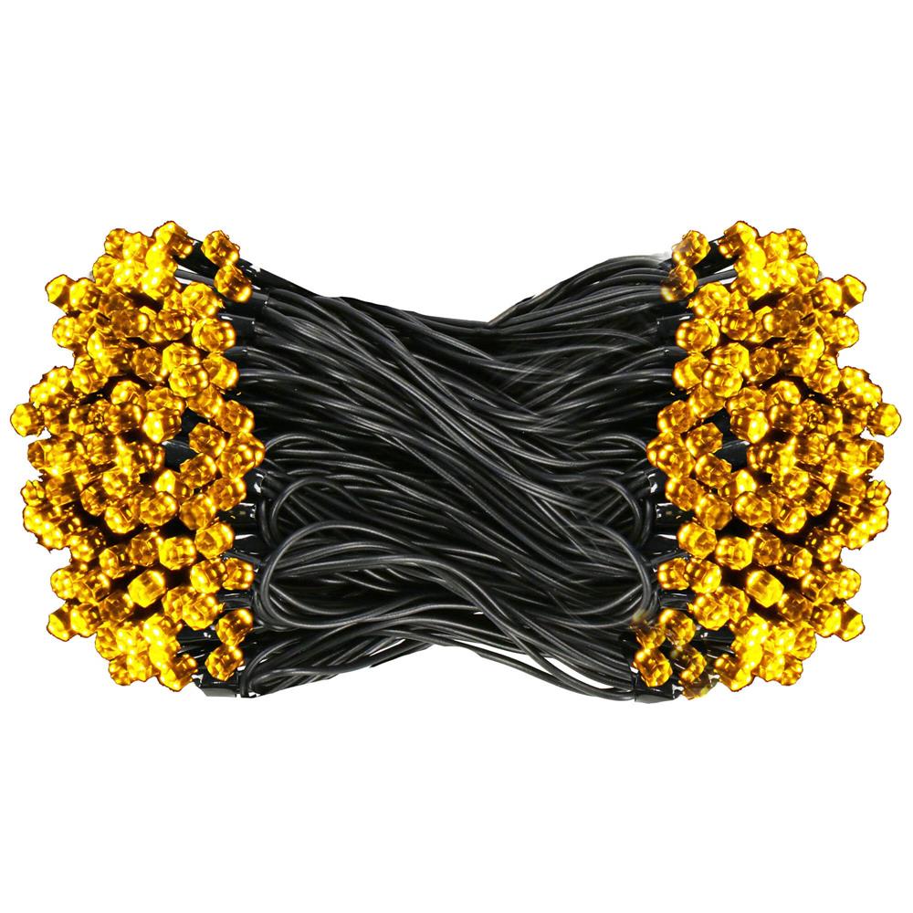 (DL) Instalatie lumini de exterior pentru gradina, 9 metri, 120 LED-uri forma cristal, cu baterii, galben