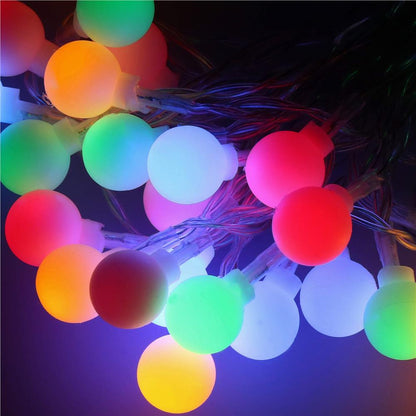 Instalatie bile luminoase pentru gradina, 7,5 metri, 50 LED-uri, cu baterii, multicolor