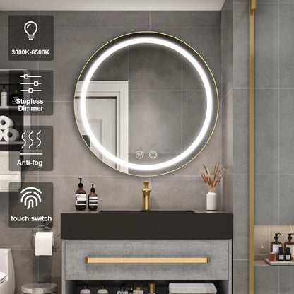 Oglinda LED cu Dulap, Rotunda, 50x50cm, Dezaburire, Rama Neagra, Spatiu de Depozitare