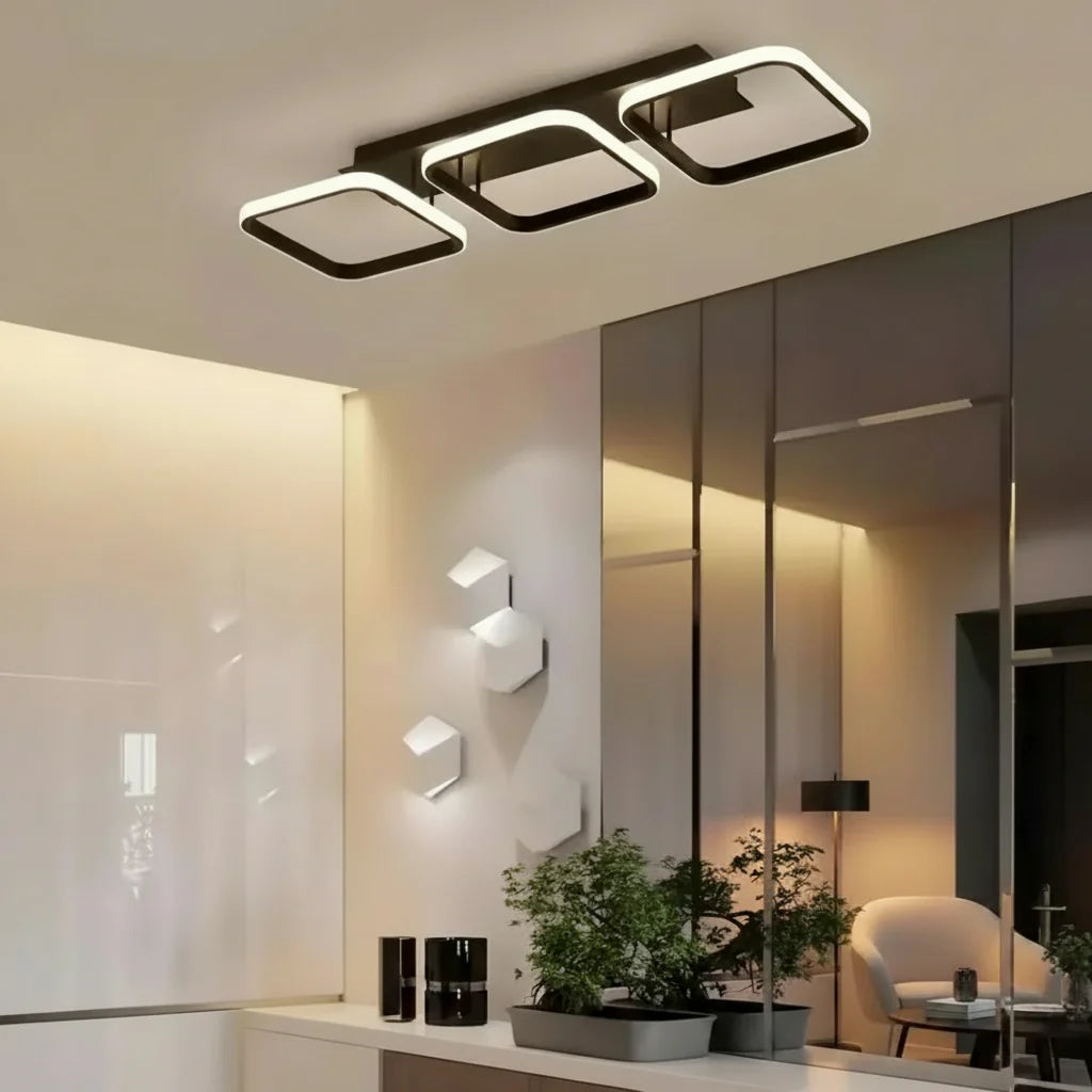 Lustra LED VERTEX Grid Patrate Paralele, 32W, 3 Patrate Lumina Rece/Calda/Neutra, Negru