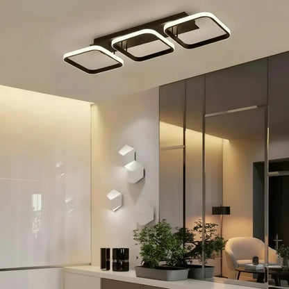 Lustra LED VERTEX Grid Patrate Paralele, 32W, 3 Patrate Lumina Rece/Calda/Neutra, Negru