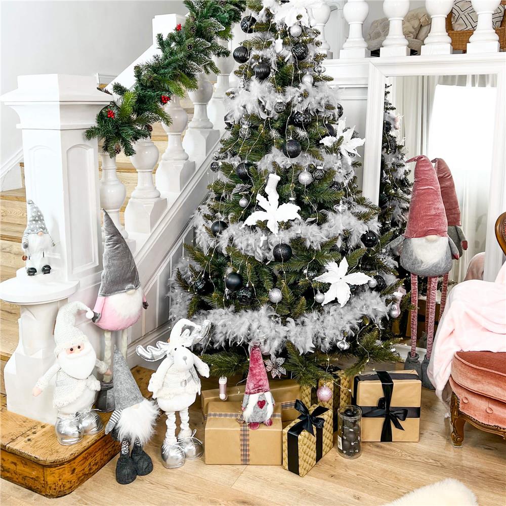 Ghirlanda pentru decor sau bradul de Craciun, model puf si pene, gri, 180cm