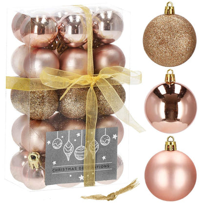 Set globuri de Craciun, 30 bucati, 3 modele, 3cm, roz auriu