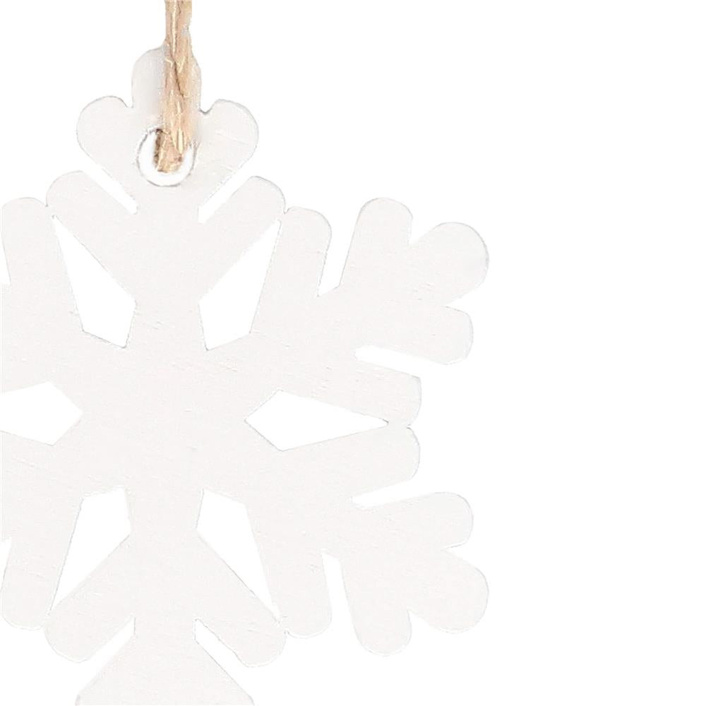 Decoratiune brad fulg de zapada din lemn, set 6 bucati, 4cm, alb