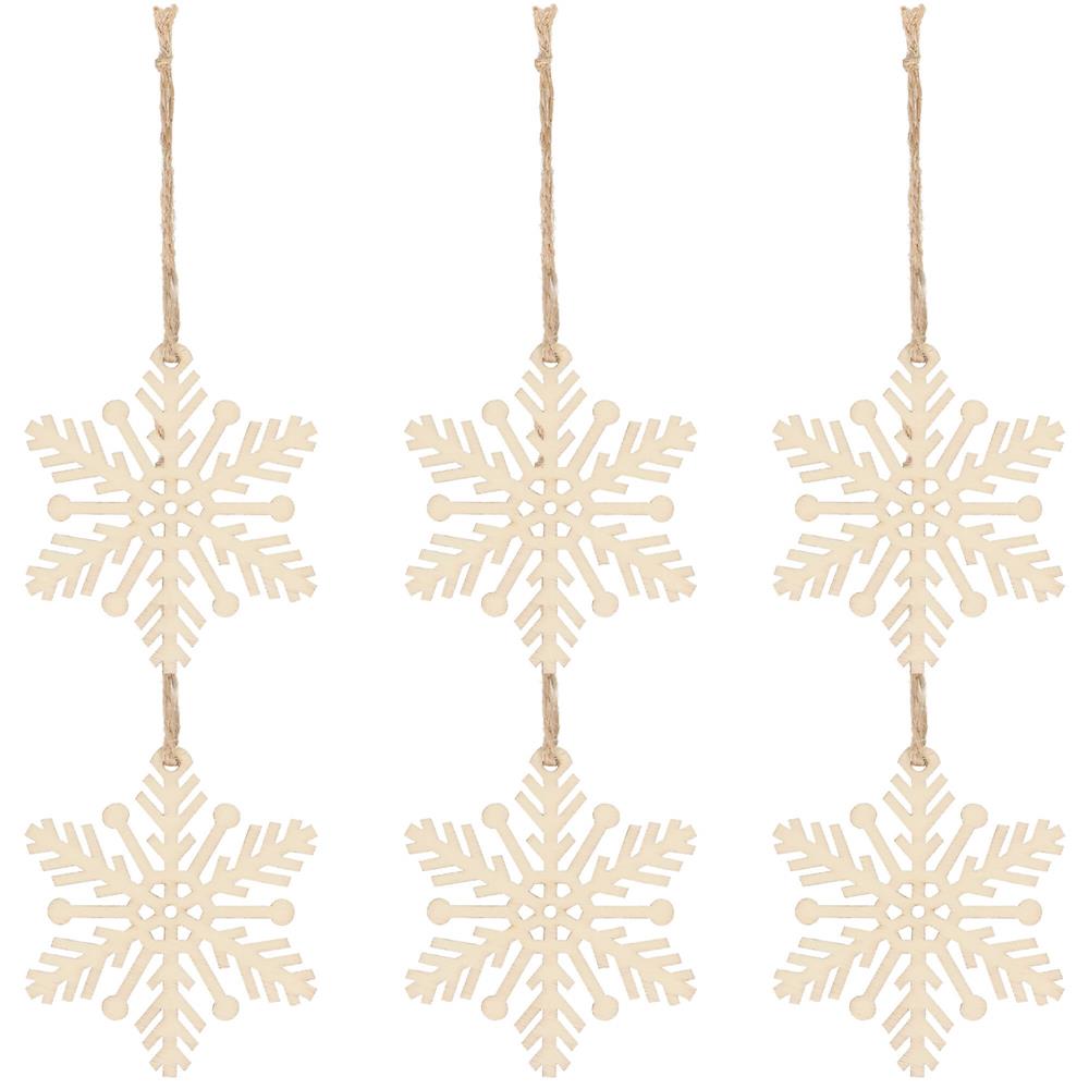 Decoratiune brad fulg de zapada din lemn, set 6 bucati, maro