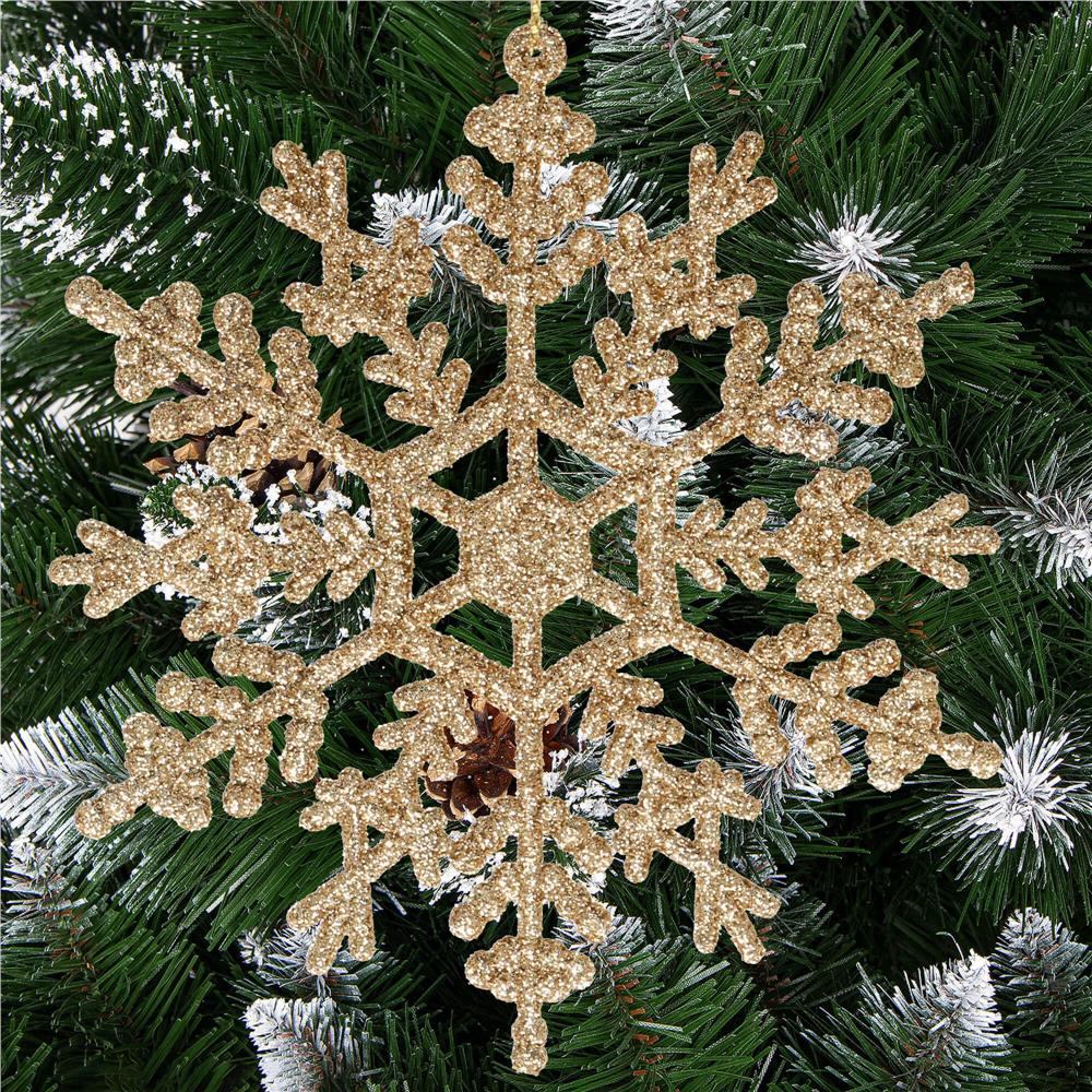 Decoratiune brad fulg de zapada, set 3 bucati, 12cm, auriu