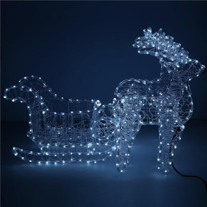 Instalatie lumini pentru Craciun, 2 reni cu sanie, , 480 LED-uri, 150cm, alb rece