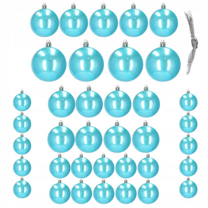 Set globuri de Craciun, 37 bucati, 3-8cm, albastru perla