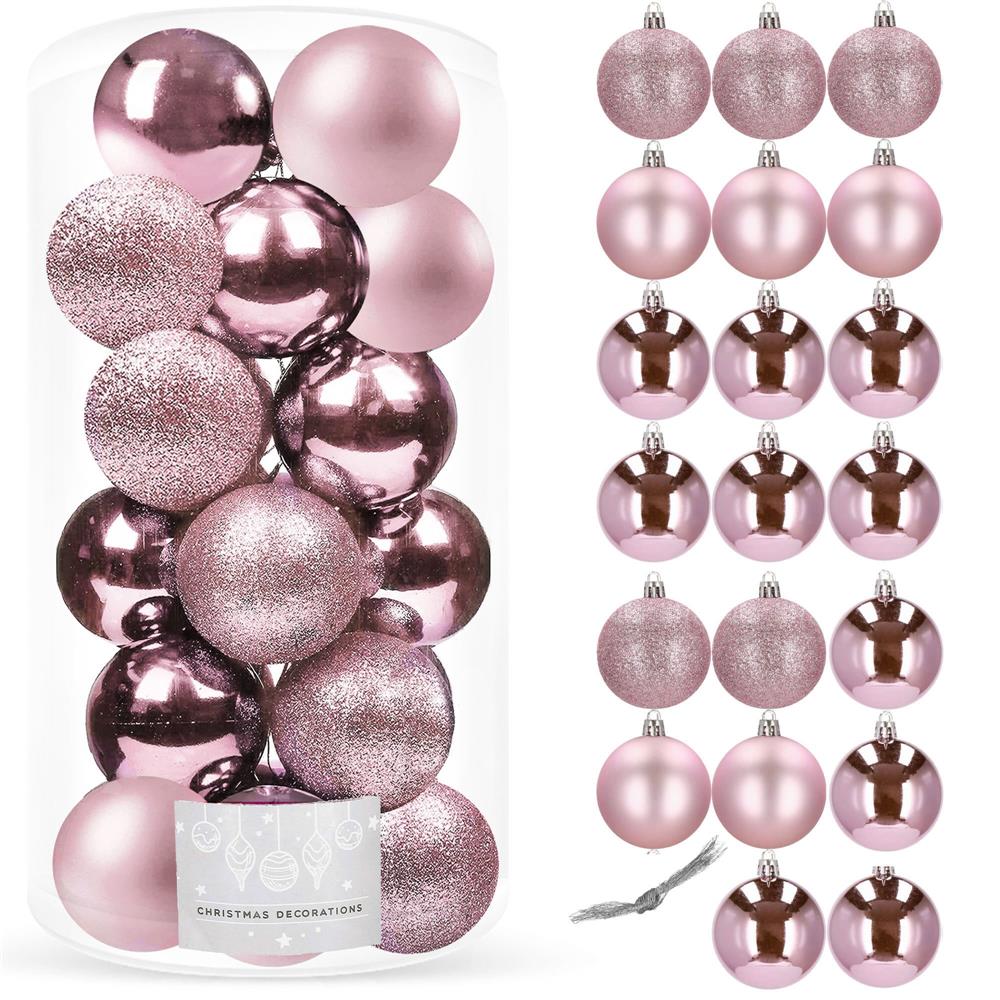 Set globuri de Craciun, 20 bucati, 3 modele, 4cm, roz