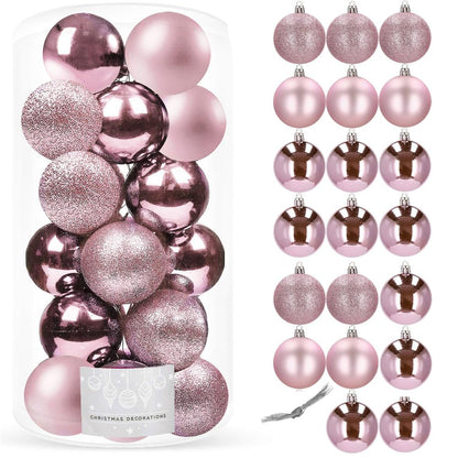 Set globuri de Craciun, 20 bucati, 3 modele, 4cm, roz