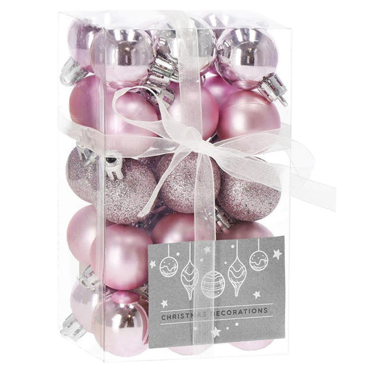 Set globuri de Craciun, 30 bucati, 3 modele, 3cm, roz