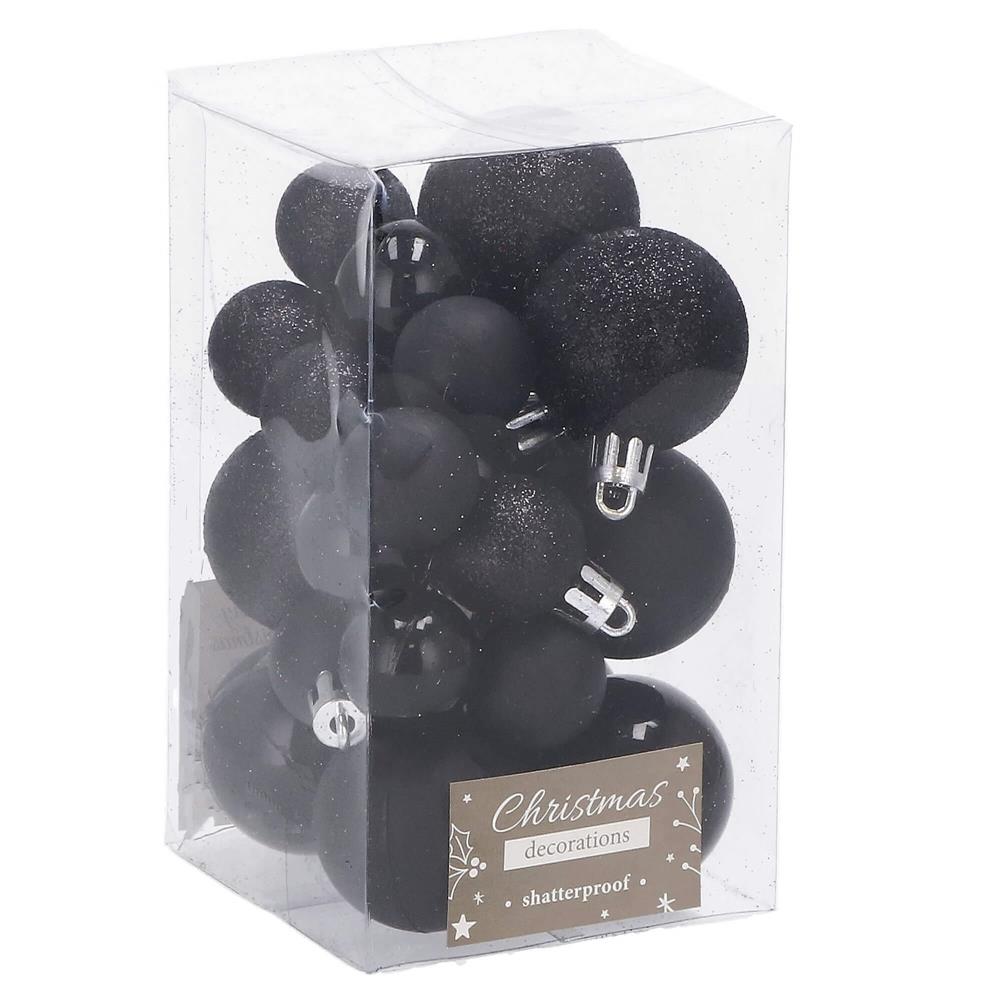 Set globuri de Craciun, 25 bucati, 3 modele, 2,5cm si 4cm, negru
