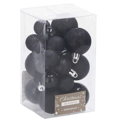 Set globuri de Craciun, 25 bucati, 3 modele, 2,5cm si 4cm, negru