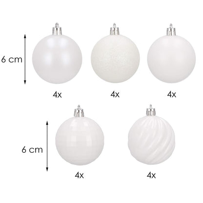 Set globuri de Craciun, 20 bucati, 5 modele, 6cm, alb
