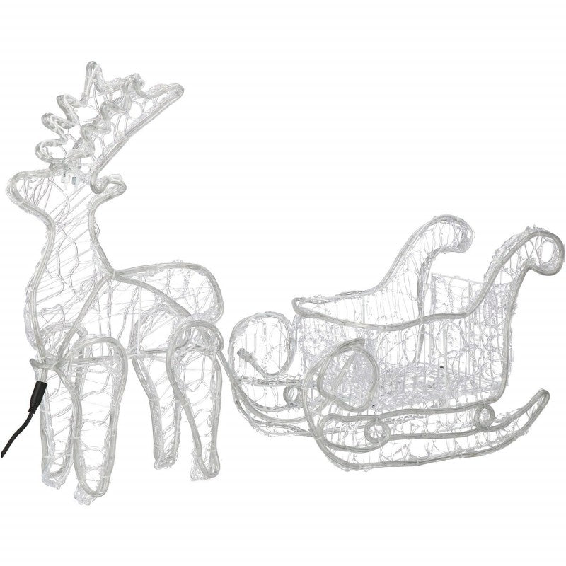 Instalatie lumini pentru Craciun, ren cu sanie, , 312 LED-uri, 150cm, galben
