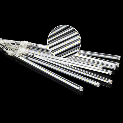 (DL) Instalatie de Craciun, 8 tuburi, 30cm, 144 LED, ploaie de meteoriti, alb