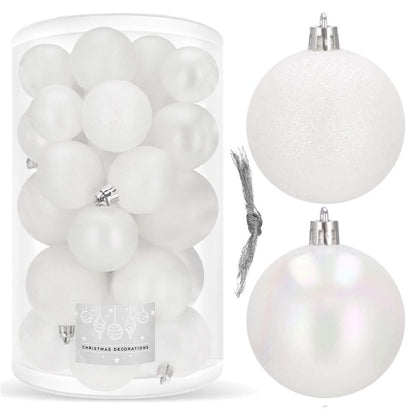 Set globuri de Craciun, 30 bucati, 3 modele, 4/5/6cm, alb