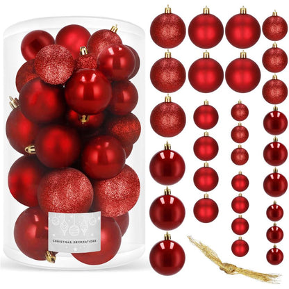 Set globuri de Craciun, 30 bucati, 3 modele, 4/5/6cm, rosu