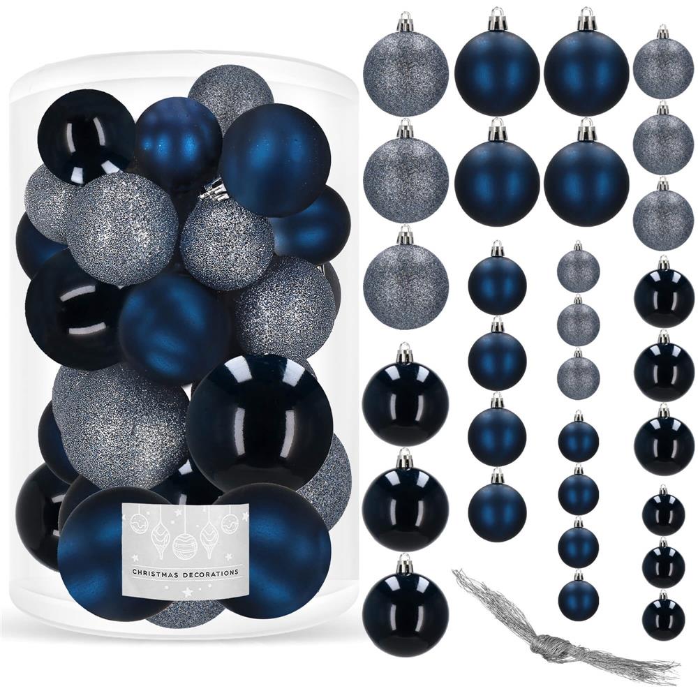 Set globuri de Craciun, 30 bucati, 3 modele, 4/5/6cm, albastru deschis