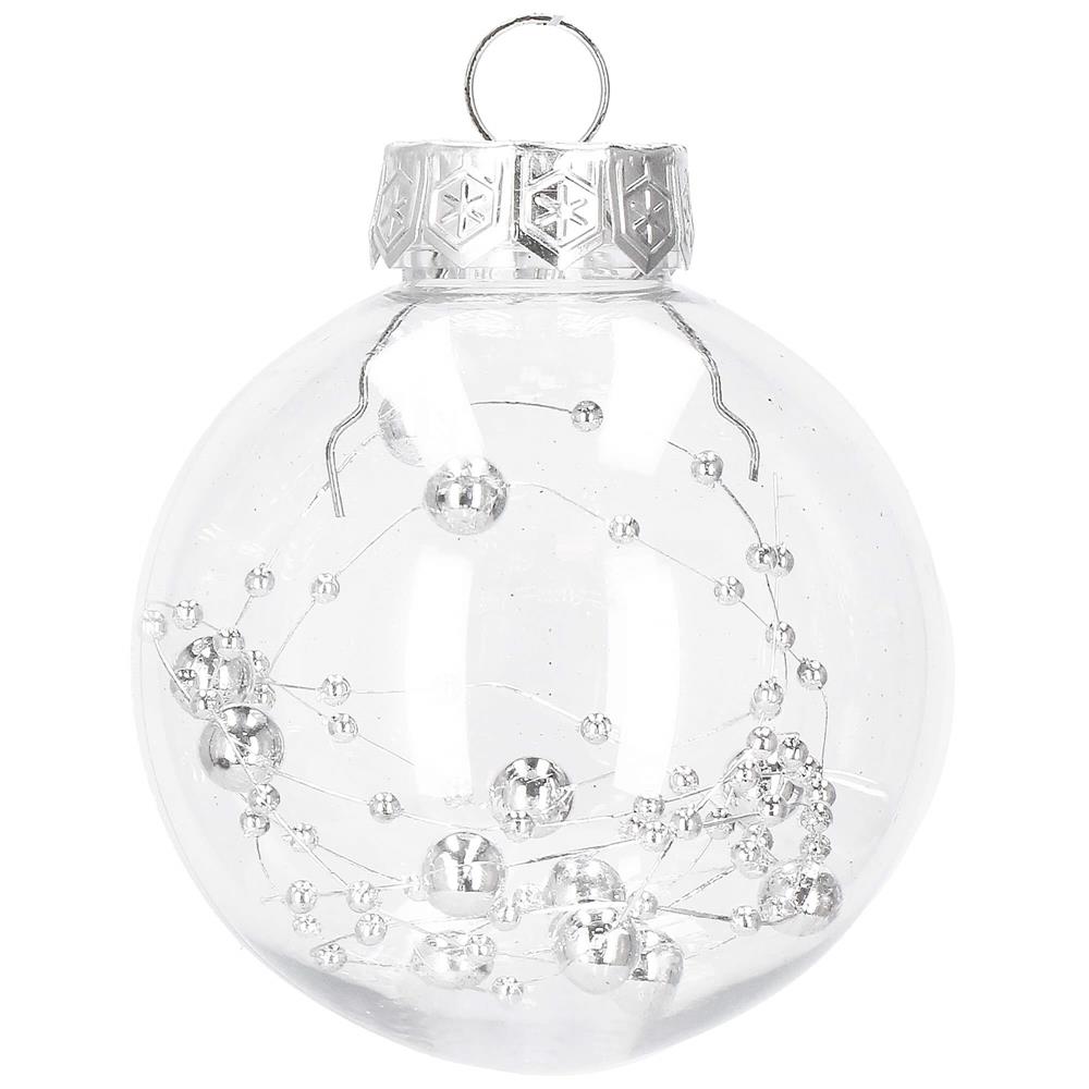 Set globuri de Craciun Inedit, 30 bucati, 7cm, transparente si argintiu