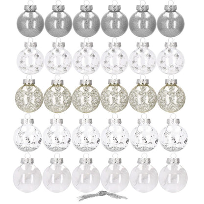 Set globuri de Craciun Inedit, 30 bucati, 6cm, transparente si argintiu
