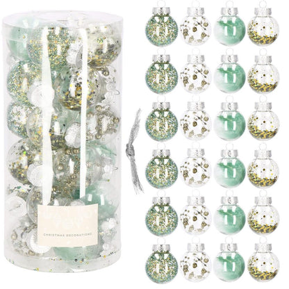 Set globuri de Craciun Inedit, 24 bucati, 5cm, transparente si verde