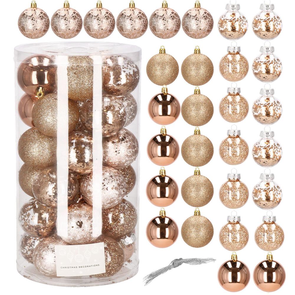 Set globuri de Craciun Inedit, 30 bucati, 6cm, transparente si aramiu
