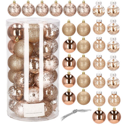 Set globuri de Craciun Inedit, 30 bucati, 6cm, transparente si aramiu