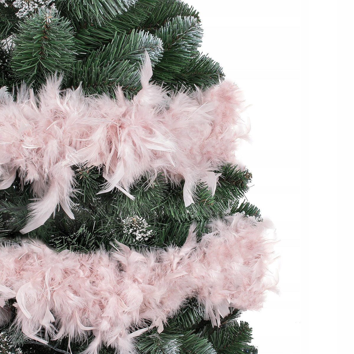 Ghirlanda pentru decor sau bradul de Craciun, model puf si pene, roz, 300cm