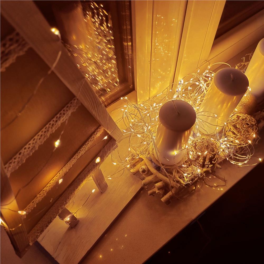 Instalatie lumina decorativa cu 100 LED-uri, 10m, alimentare baterii, telecomanda, iluminare galbena