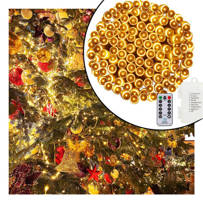 Instalatie lumini de exterior pentru gradina, 10.5 metri, 100 LED-uri, cu baterii, galben