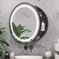 Oglinda LED cu Dulap, Rotunda, 50x50cm, Dezaburire, Rama Neagra, Spatiu de Depozitare