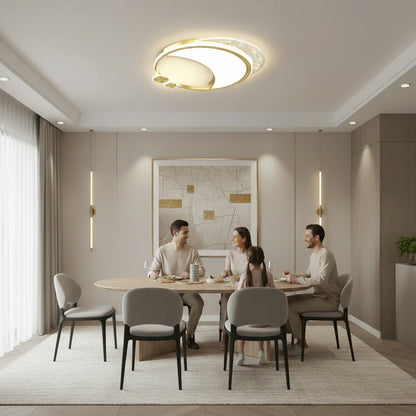 Lustra LED Marco cu Telecomanda, 51W, Dimabila, Auriu, Metal, Acril si Sticla, 3000K/4000K/6000K