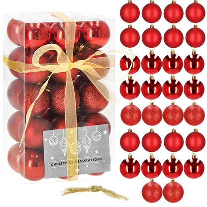 Set globuri de Craciun, 30 bucati, 3 modele, 3cm, rosu