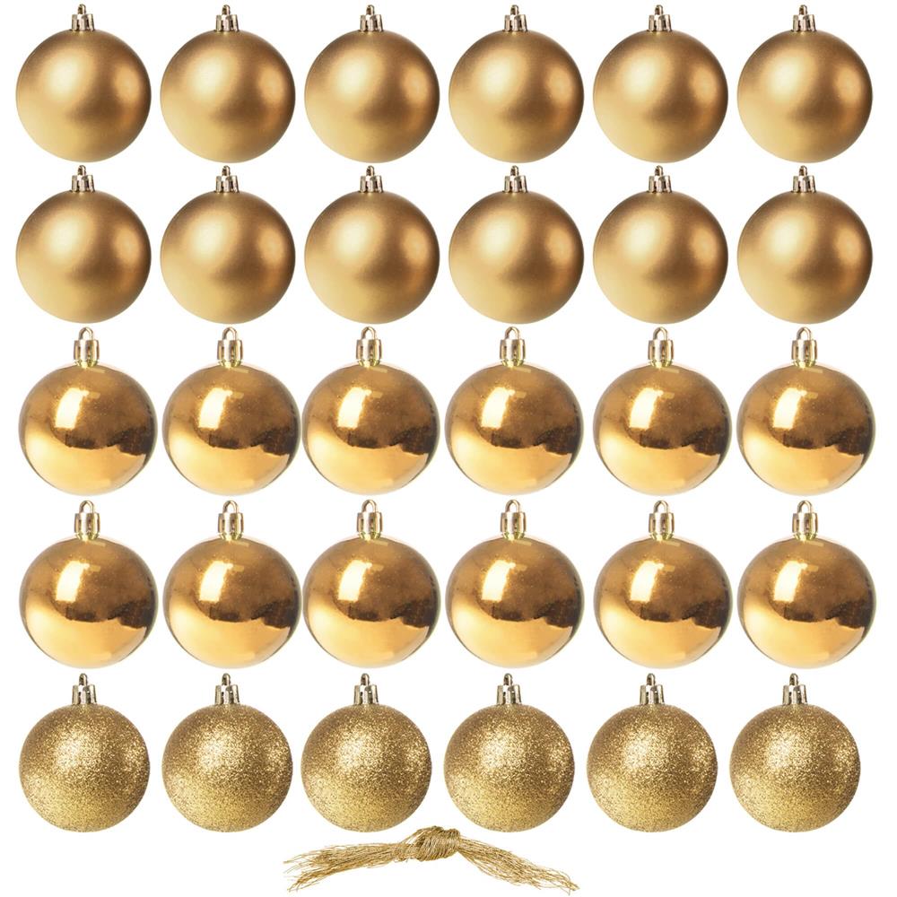 Set globuri de Craciun, 30 bucati, 3 modele, 3cm, auriu