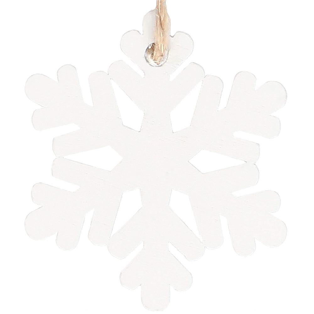 Decoratiune brad fulg de zapada din lemn, set 6 bucati, 4cm, alb