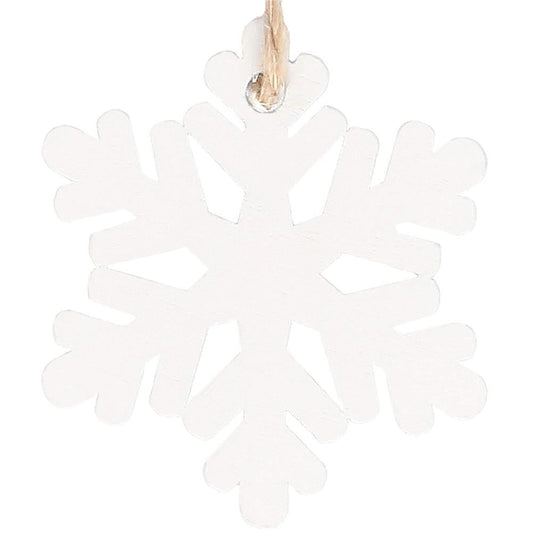 Decoratiune brad fulg de zapada din lemn, set 6 bucati, 4cm, alb