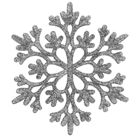 Decoratiune brad fulg de zapada, set 12 bucati, 10cm, argintiu