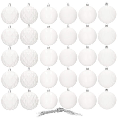 Set globuri de Craciun, 30 bucati, 8cm, 6 modele, alb