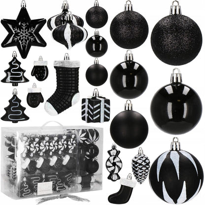 Set globuri si decoratiuni de Craciun, 77 piese, diverse dimensiuni, negru